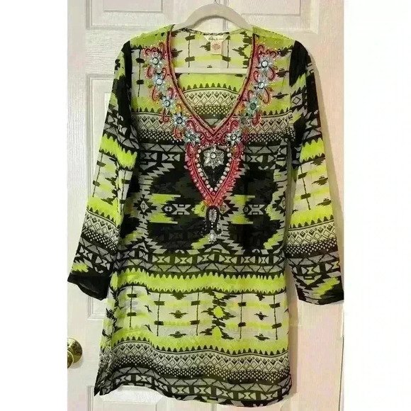 Lucky & Coco Other - Lucky & Coco Medium Tunic Beach Wear Swim Cover Up Heavily Beaded Embellished